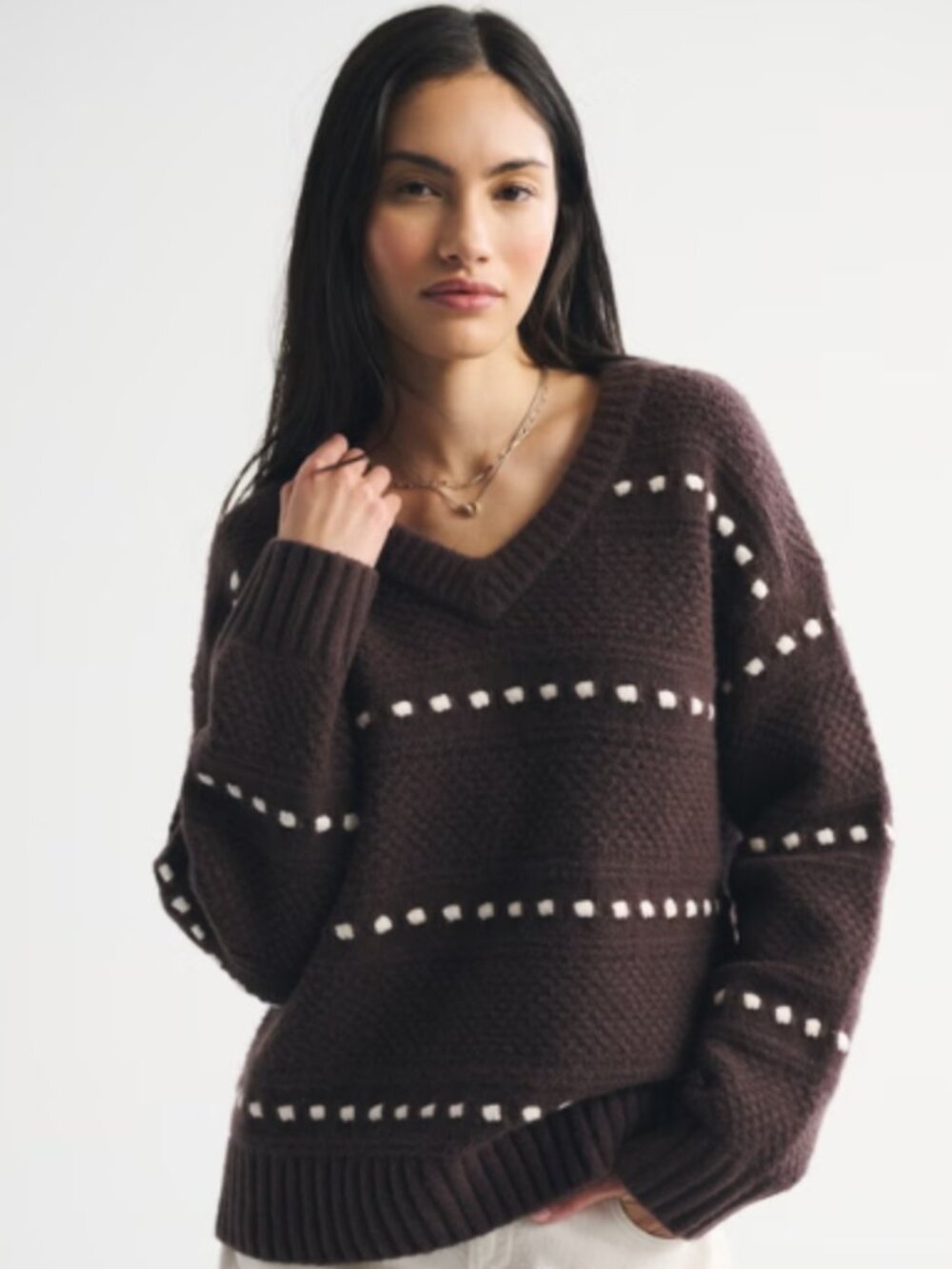 Abercrombie & Fitch dad V-neck chunky sweater dark brown oversized medium NWT